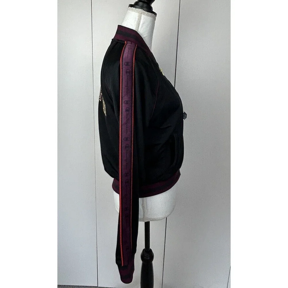 Champion Jacket Womens Sz M Black Red Purple Zip Logo Track Coat Pockets